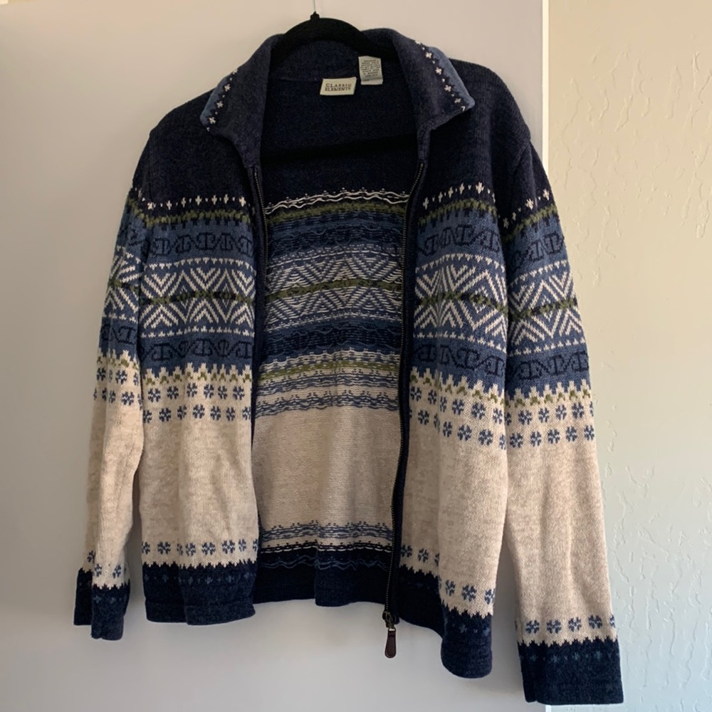 Vintage Classic Elements Fair Isle Zip Up Sweater - M